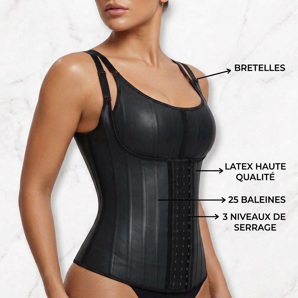 Gaine Coreset Amincissante En Latex - A Bretelles ST-7041 - Noir – Image 2