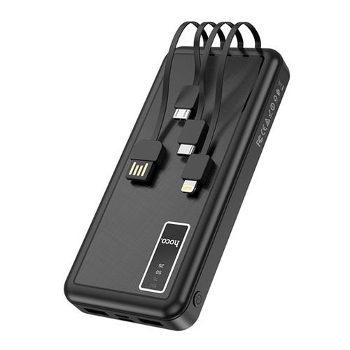 Hoco Power Bank - 10000 Mah - 2Sorties USB - 4 Câbles intégrés - Noir