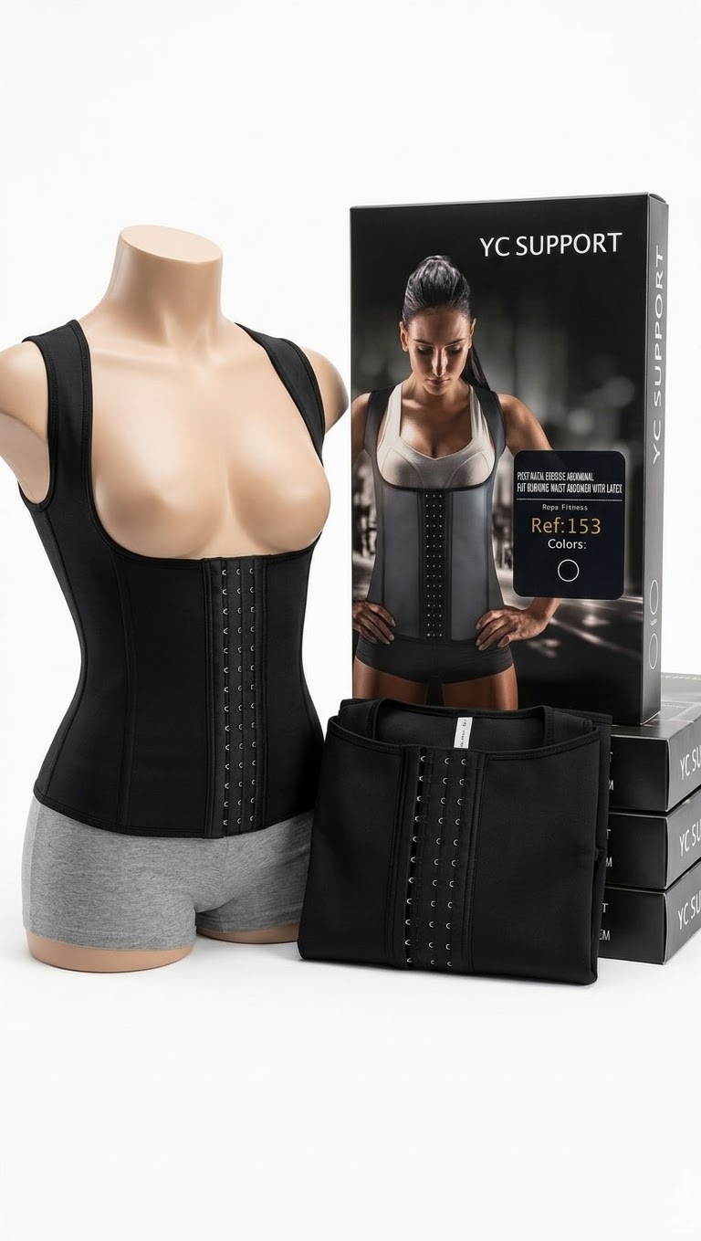 Corset Minceur YC Support 153 - Latex - Gaine Amincissant - Bretelles - Noir