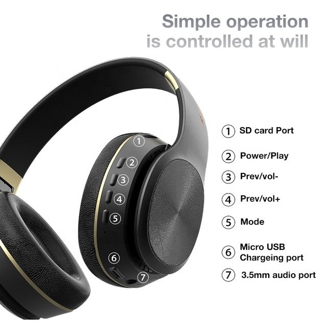 Casque Stereo - Moxom - Mx Wl05 - Sans Fil - Micro Sd - Noir/Gold – Image 2