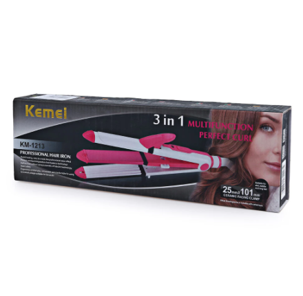 Fer A Lisser 3 En 1 - Kemei - KM-1213 - Blanc/Rose – Image 3