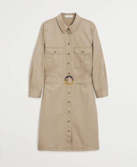 Robe Chemisier Mango Avec Ceinture - 17696 - Beige – Image 3