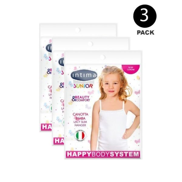 Pack 3 Tricot De Peau Filles - Bretelle Intima italian style - 100 % Coton