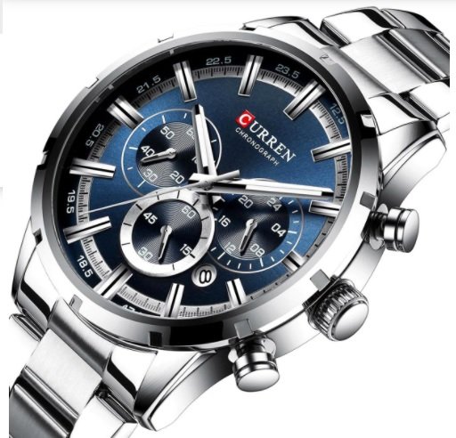 CURREN 8355 Montre Chronographe - Acier inoxydable - Homme - Bleu&Argent