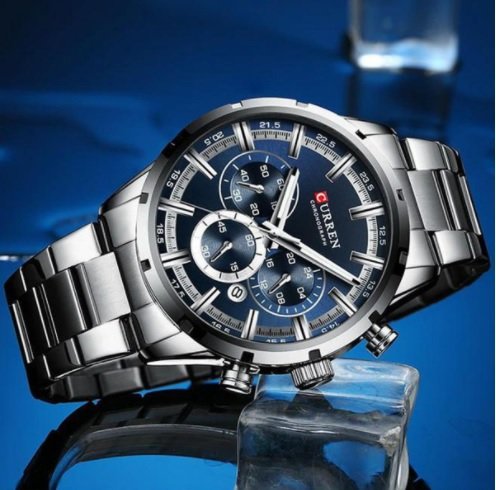 CURREN 8355 Montre Chronographe - Acier inoxydable - Homme - Bleu&Argent – Image 2