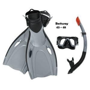 Bestway - Ensemble Hydro Pro - Set de Palmes - Masque De Plongée -43 - 48- Tuba 25045 - Gris