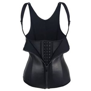 Corset - Gaine Amincissante Latex   A Boutons Crochets  et Zippé - ST-7121 - Noir