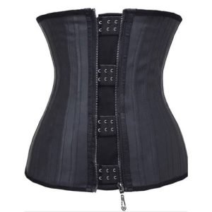 Corset - Gaine Amincissante Latex- A Boutons Crochets  & Zippé - ST-7058 - Noir