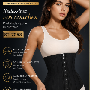 Corset - Gaine Amincissante Latex- A Boutons Crochets  & Zippé - ST-7058 - Noir