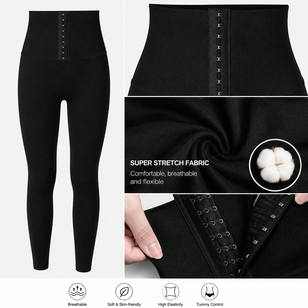 Pantalon Legging Yoga & Gaine Ceinture - Aprés l'Accouchement ST-7044 - Noir – Image 4