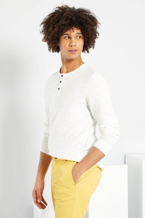 Pull Kiabi – Slim Col Tunisien – XZ721 – Blanc – Image 4