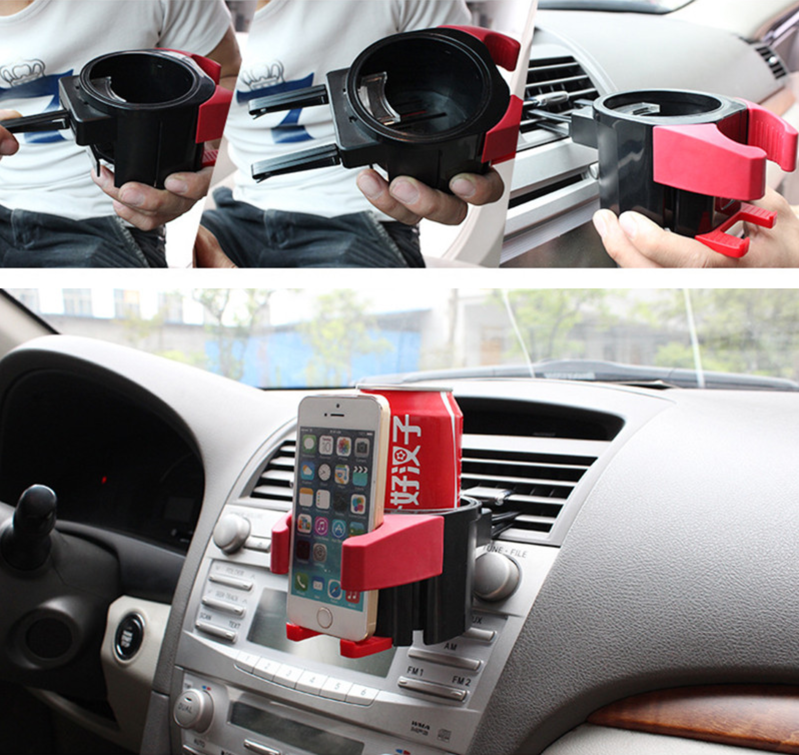 Support Téléphone / Porte Goblet Pour Voiture 2en1 - SD-1027 - Rouge – Image 2