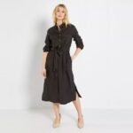 Robe Kiabi Longue En Lin Avec Ceinture - Noir - YW767