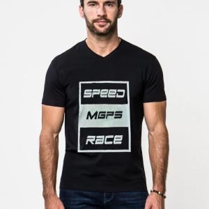 T-Shirt Pour Homme En Coton - Speed - Col V - Noir