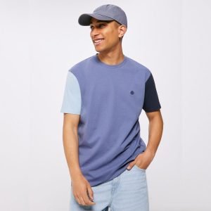 T-Shirt Springfield - 100% Coton - Color Block - Bleu Moyen