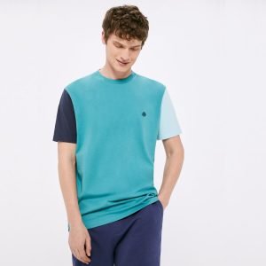 T-Shirt Springfield - 100% Coton - Color Block - Turquois