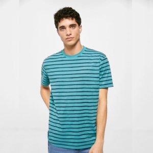 T-Shirt Springfield - 100% Coton - Marin à Rayures - Turquois