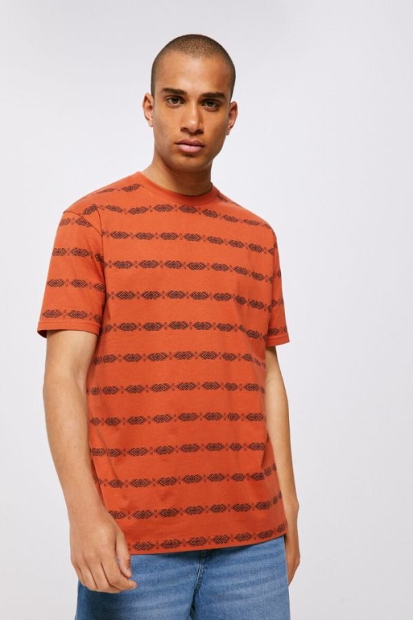 T-Shirt Springfield - 100% Coton - Imprimé AOP - Orange – Image 3