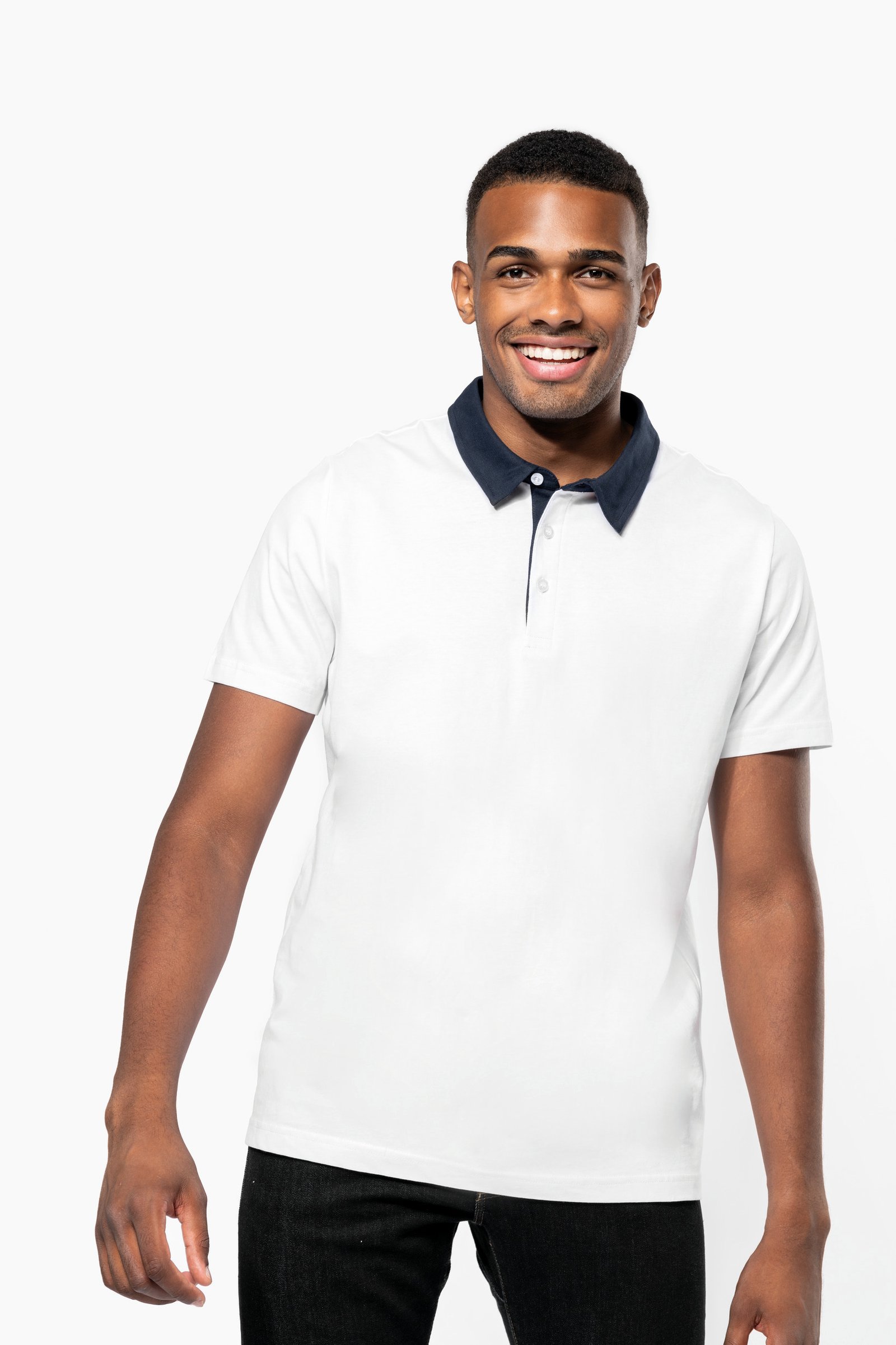 Polo Pour Homme - kariban - K260 - Blanc/Bleu Nuit