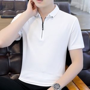 Polo Coréen Pour Homme - Zippé - 118Polo - Blanc