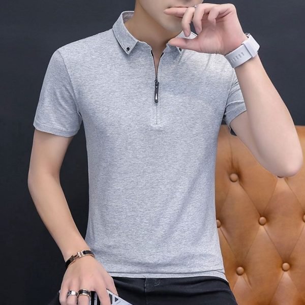 Polo Coréen Pour Homme - Zippé - 118Polo - Gris