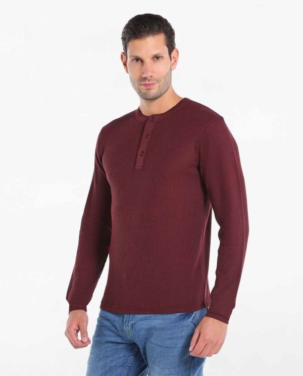 Pull Celio Dégriffé Avec Col Henley - En Coton - Bordeau – Image 3