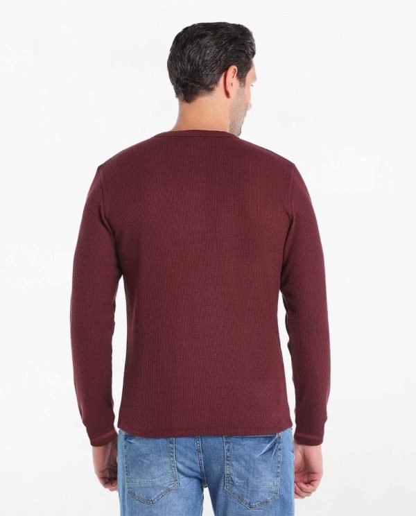 Pull Celio Dégriffé Avec Col Henley - En Coton - Bordeau – Image 4
