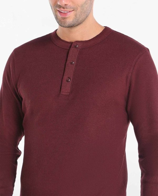 Pull Celio Dégriffé Avec Col Henley - En Coton - Bordeau – Image 5
