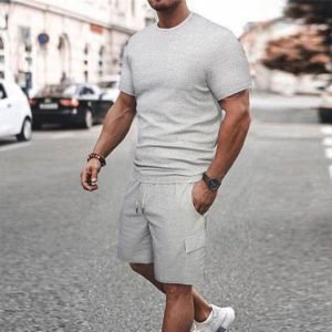 Ensemble Shein Manfinity Pour Homme - Short & T-Shirt - Gris Clair