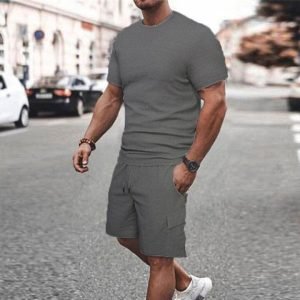 Ensemble Shein Manfinity Pour Homme - Short & T-Shirt - Gris Foncé