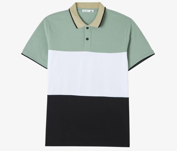 Polo Terranova Color Block - Vert Col Beige – Image 4