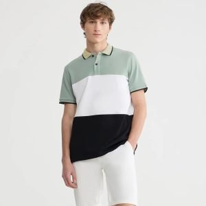 Polo Terranova Color Block - Vert Col Beige