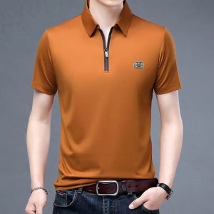 Polo Zippé Décontracté à Manches Courtes - Coupe Slim - Moutarde