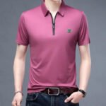 Polo Zippé Décontracté à Manches Courtes - Coupe Slim - Mauve