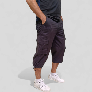 Pantacourt Cargo En Toile 3/4 Multi-Poches - CrossBy MA-04 - Bleu Nuit