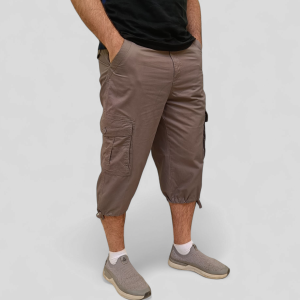 Pantacourt Cargo En Toile 3/4 Multi-Poches - CrossBy MA-04 - Gris Clair