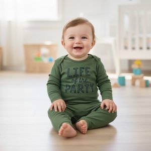 Grenouillere En Coton Carter's "Life Of The Party" à Bouton Pression - Verte