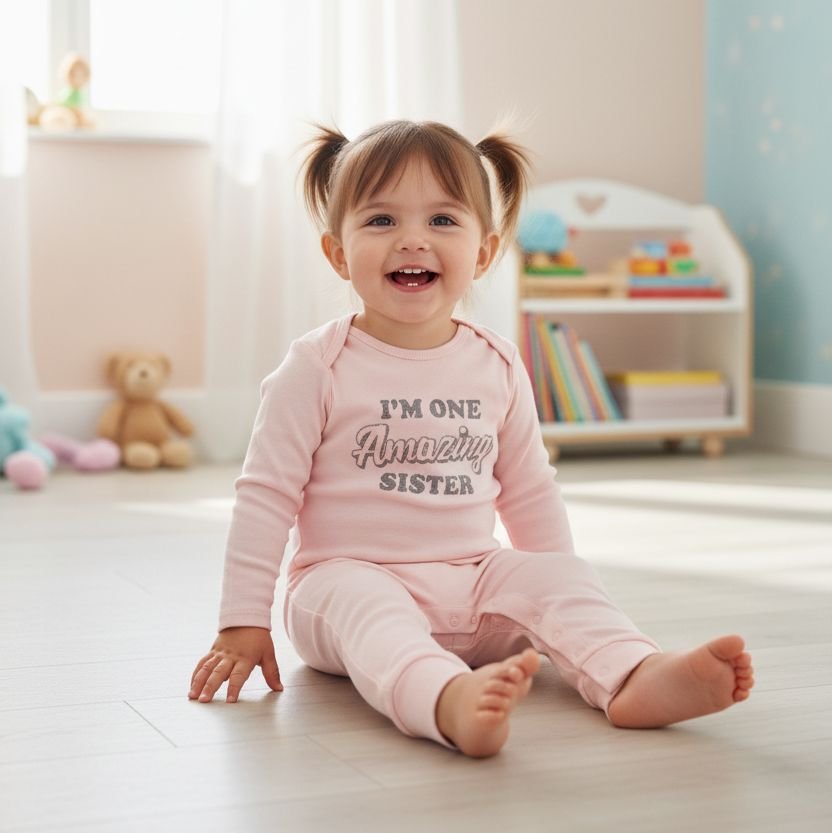 Grenouillere En Coton Carter's "I'm One Amazing Sister" à Bouton Pression - Rose