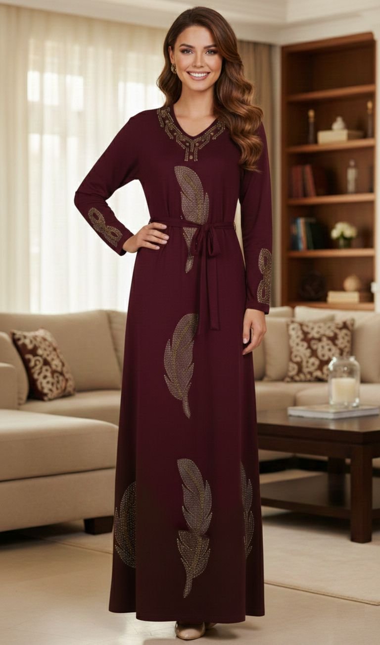 Robe Abaya en Cachemire Plume – Bordeau 2