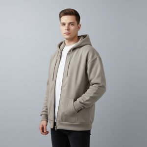 Sweat OverSize Zippé à Capuche - Marron Taupe