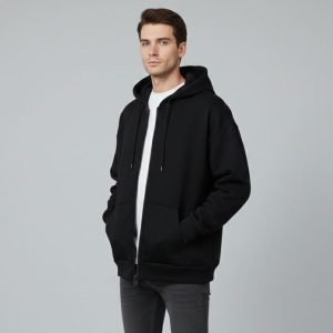 Sweat OverSize Zippé à Capuche - Noir