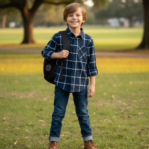 Wonder Nation – Chemise à Carreaux – Pour enfants – Bleu nuit