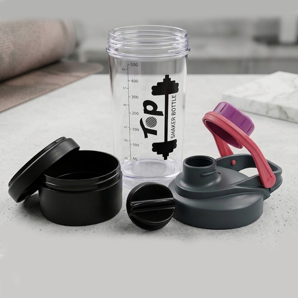 TOP - Bouteille Shaker de protéines - 500 ml - Gris – Image 4