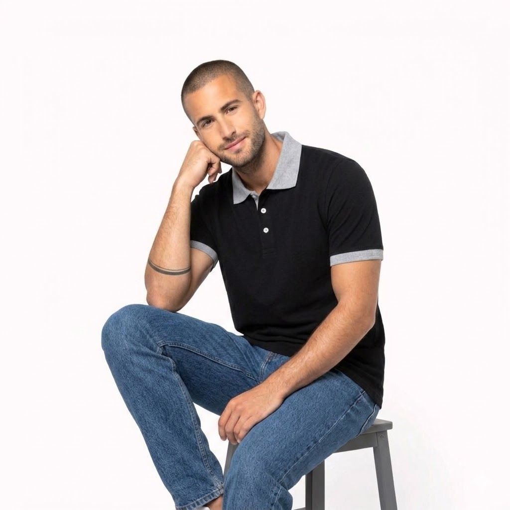 Polo Kariban Basic+ K258 - Manches Courtes -Bicolore - Black_Grey – Image 3