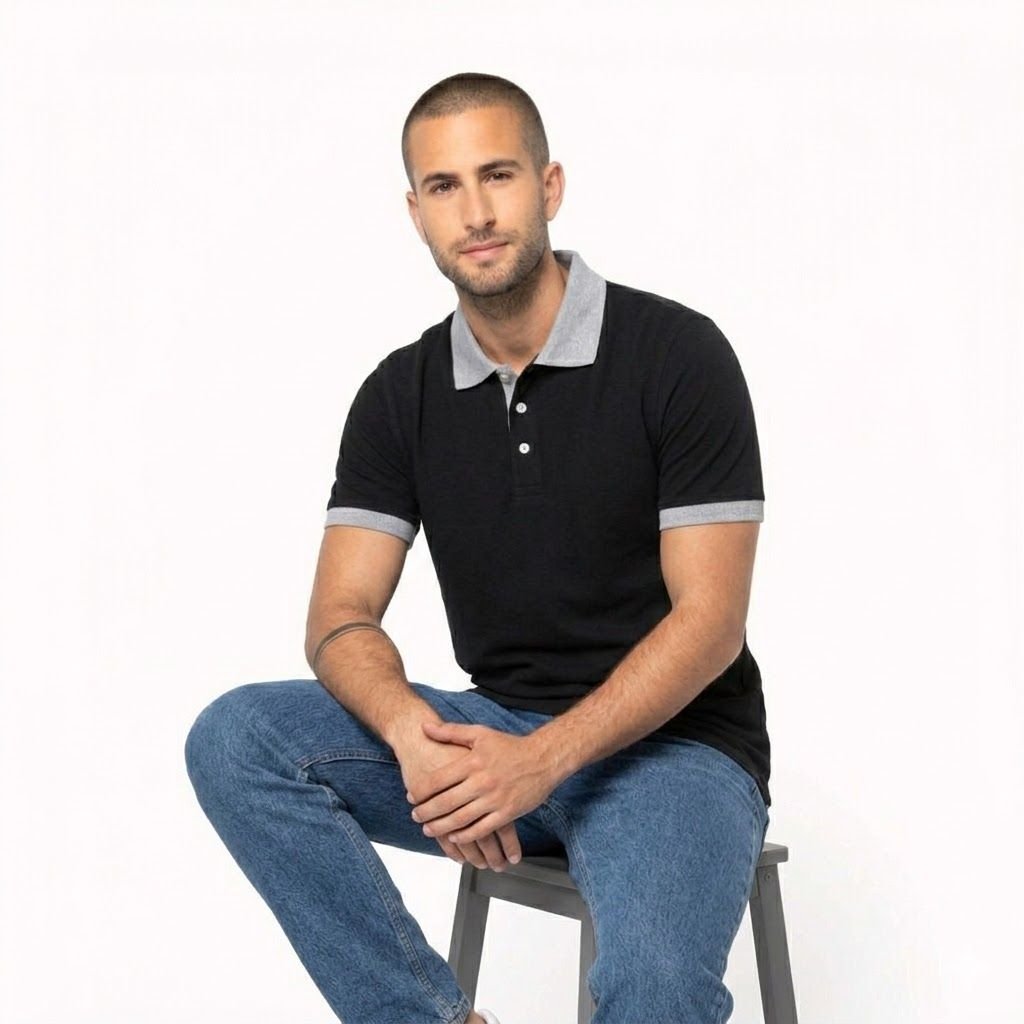 Polo Kariban Basic+ K258 - Manches Courtes -Bicolore - Black_Grey – Image 4