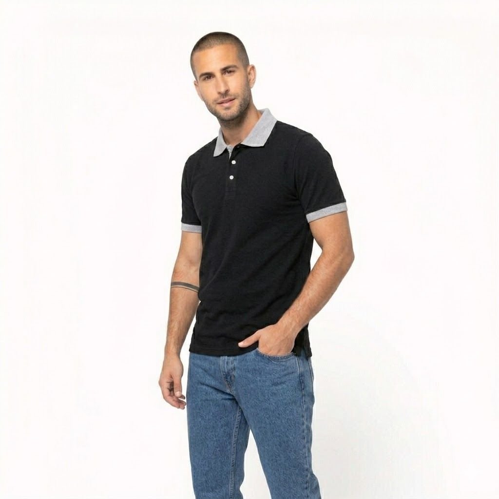 Polo Kariban Basic+ K258 - Manches Courtes -Bicolore - Black_Grey – Image 5