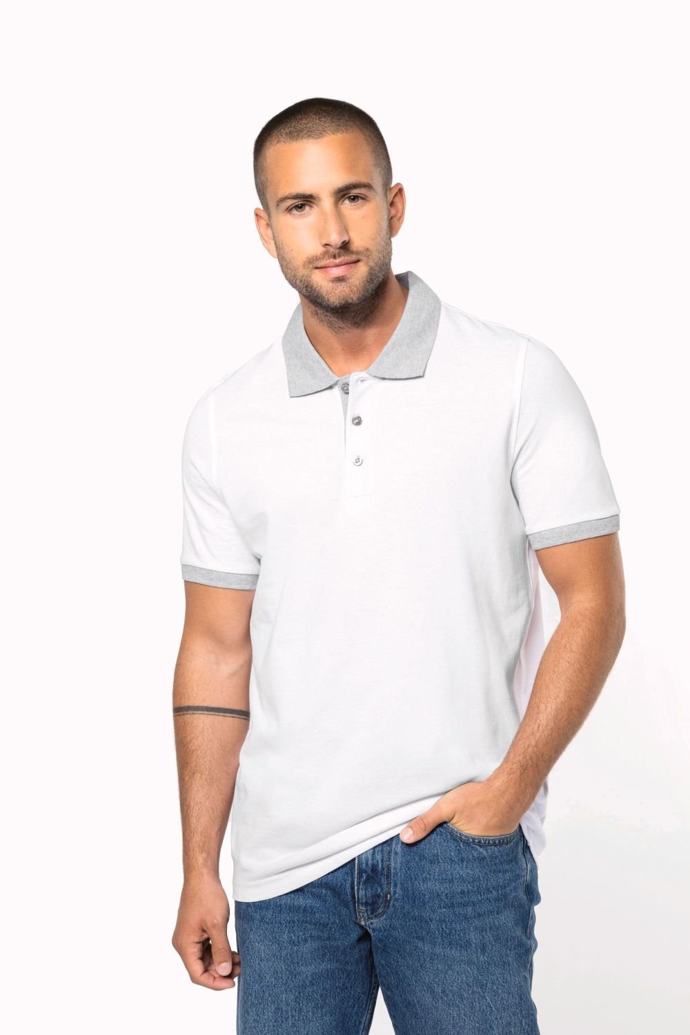 Polo Kariban Basic+ K258 - Manches Courtes -Bicolore - White_Grey – Image 2