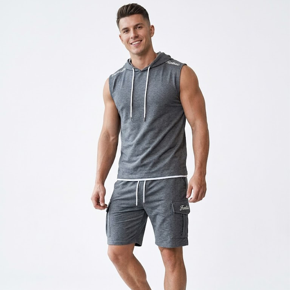Ensemble Shein Fantasic Pour Homme – Short & Débardeur – Gris