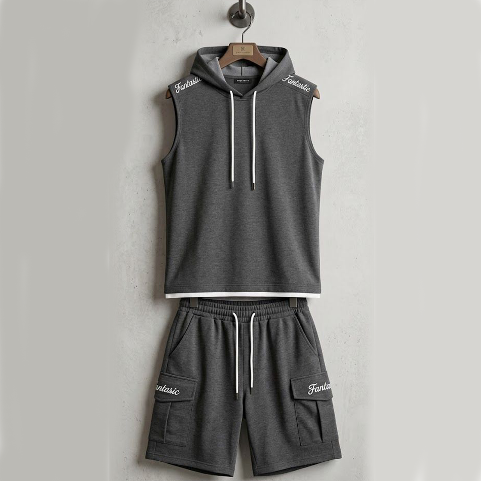 Ensemble Shein Fantasic Pour Homme – Short & Débardeur – Gris – Image 2