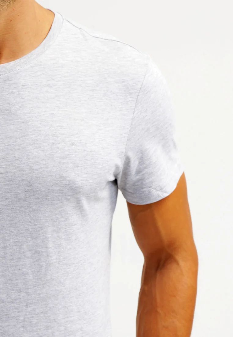 T-shirt - Pier One - Basic - Pour Homme - Light Grey Melange – Image 3
